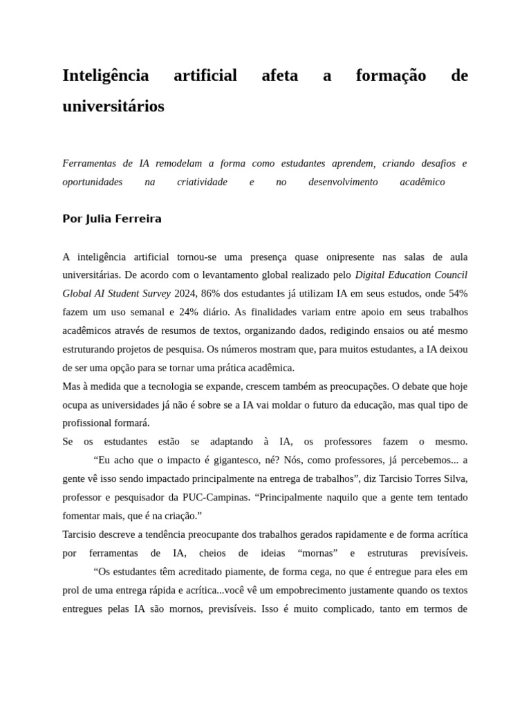 Impacto da IA na Educação Universitária | PDF | Inteligência artificial ...