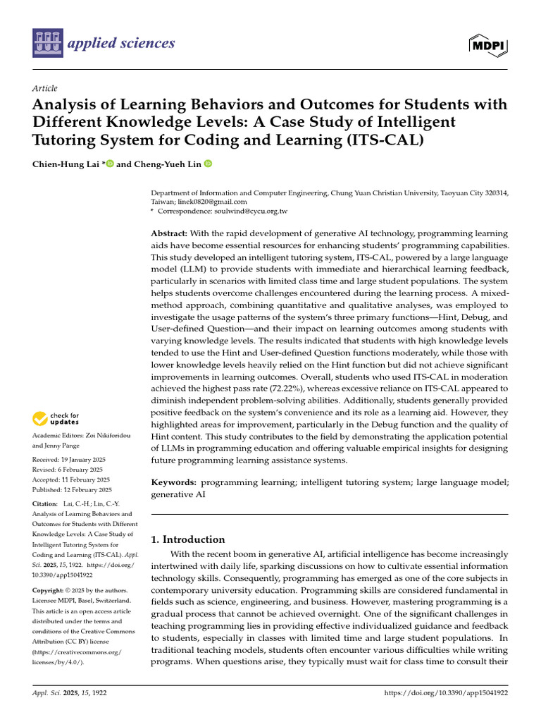 LAI, C.-H. A Case Study of Intelligent Tutoring System For Coding and ...