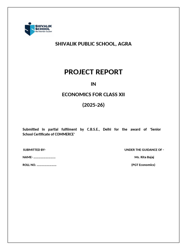 Economics Project Report for Class XII | PDF