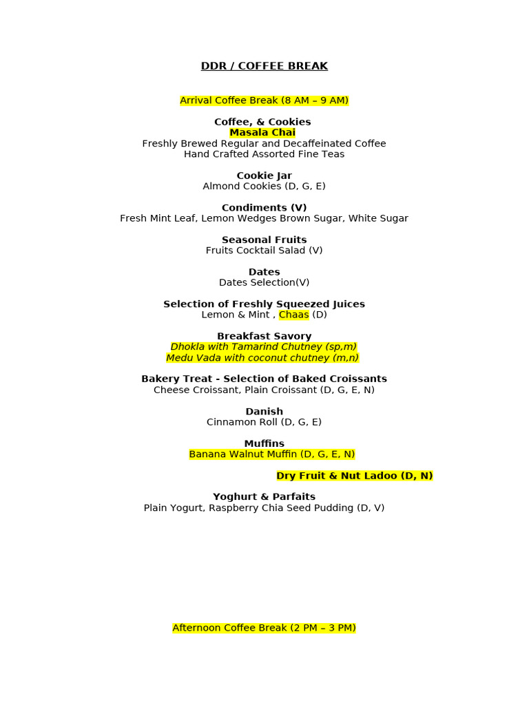 DDR Coffee Break Menu Highlights | PDF