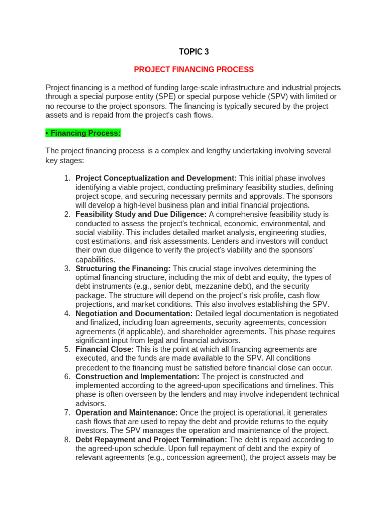 Project Financing Process Overview | PDF | Project Finance | Debt