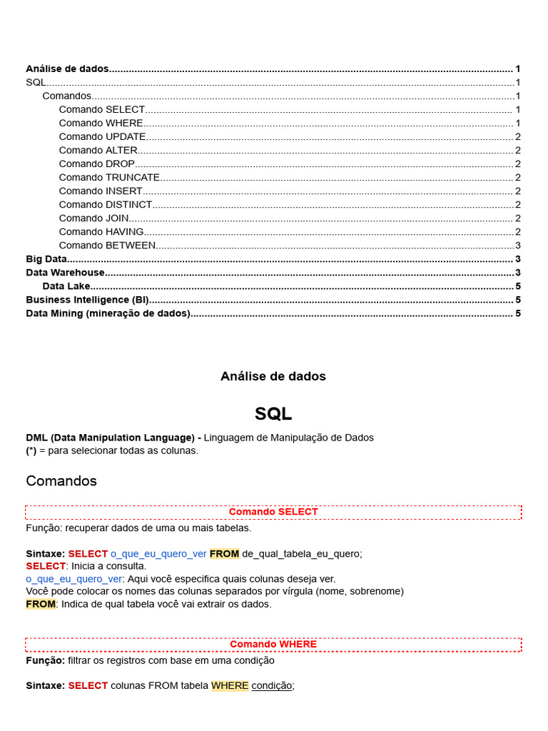 Comandos SQL e Estruturas de Dados | PDF | Dados | SQL