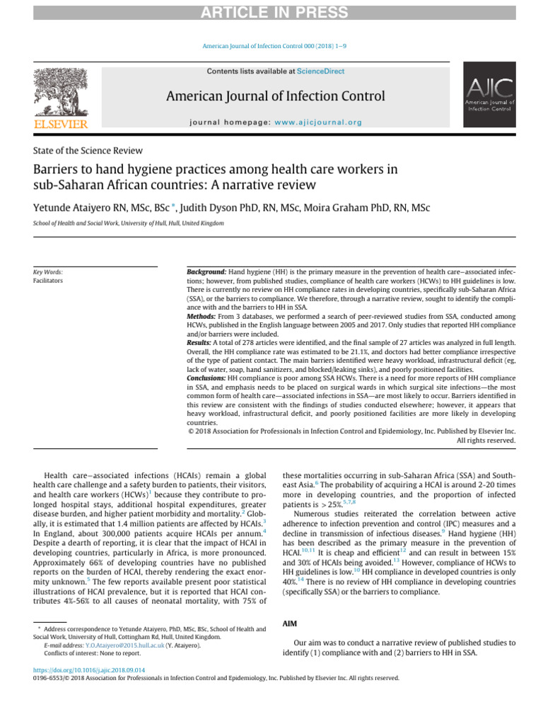 Barriers to Hand Hygiene in SSA Healthcare | PDF | Hospital Acquired ...