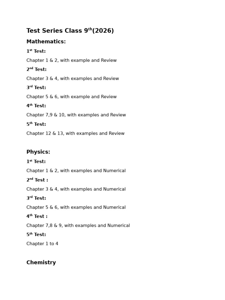 Class 9 Test Series 2026: Math, Sci | PDF
