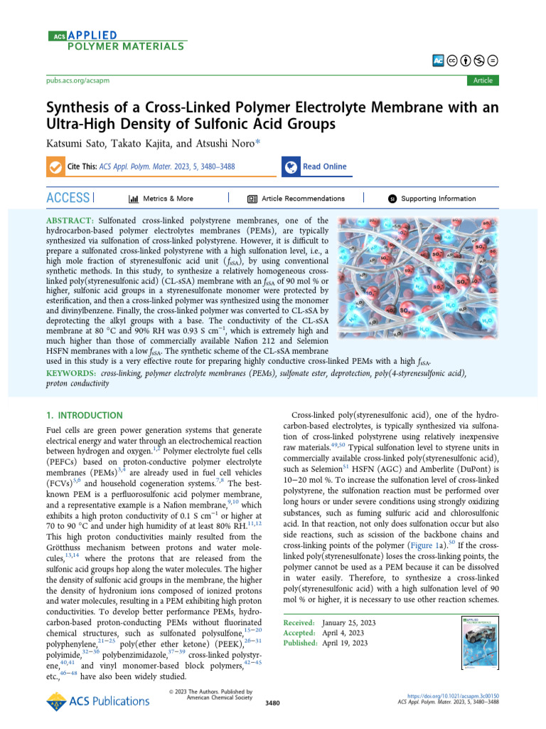 High-Density Sulfonated Polymer Membrane | PDF | Acid | Polymers