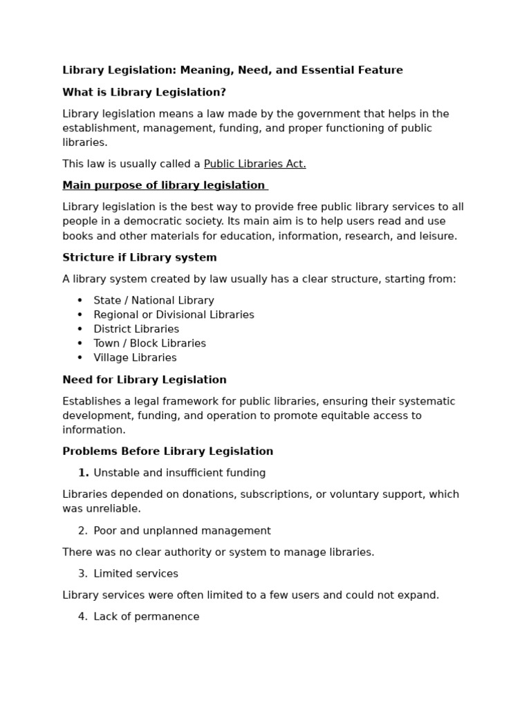 Understanding Library Legislation Essentials | PDF | Libraries | Public ...