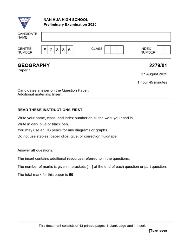 Geography Preliminary Exam Paper 2025 | PDF | Earth Sciences