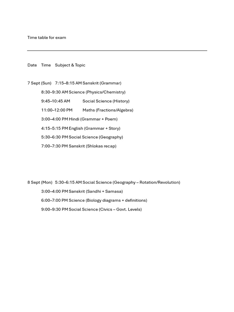 Time Table | PDF