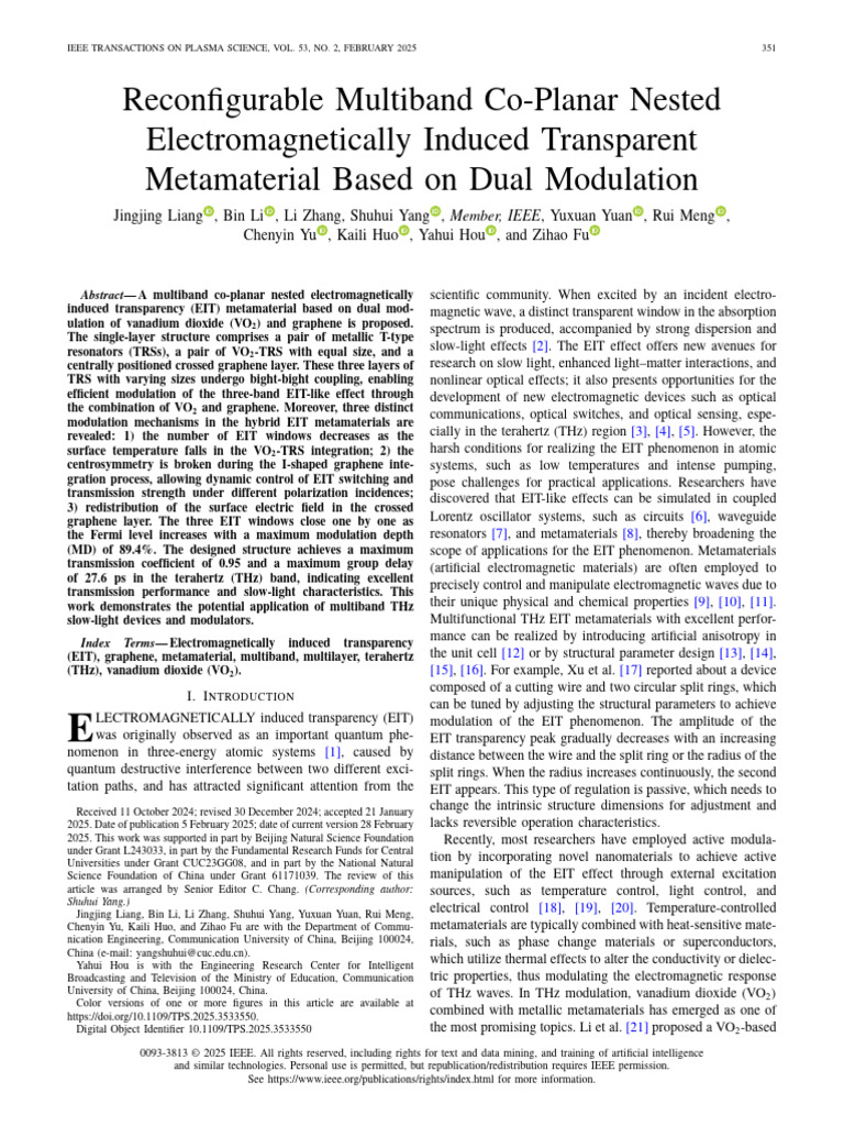 Multiband EIT Metamaterial Design | PDF | Metamaterial | Graphene