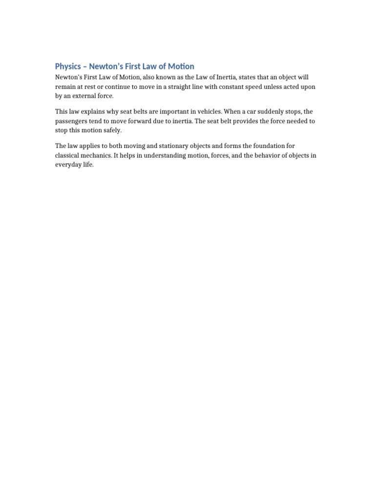 Physics Newtons First Law | PDF