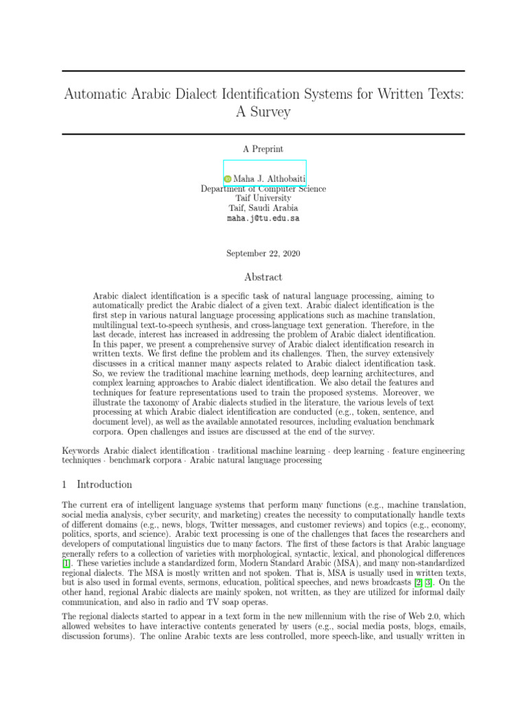 Arabic Dialect Identification Survey | PDF | Arabic | Grammatical Gender