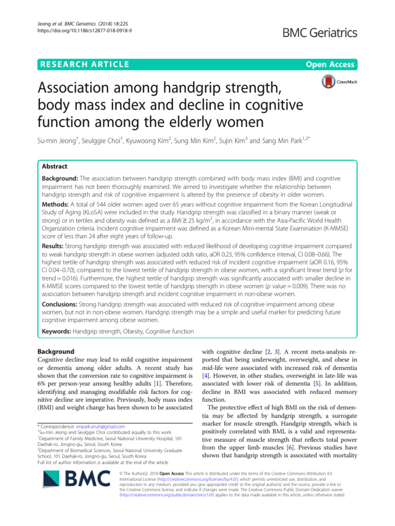 Handgrip Strength and Cognitive Decline in Obese Women | PDF | Body ...