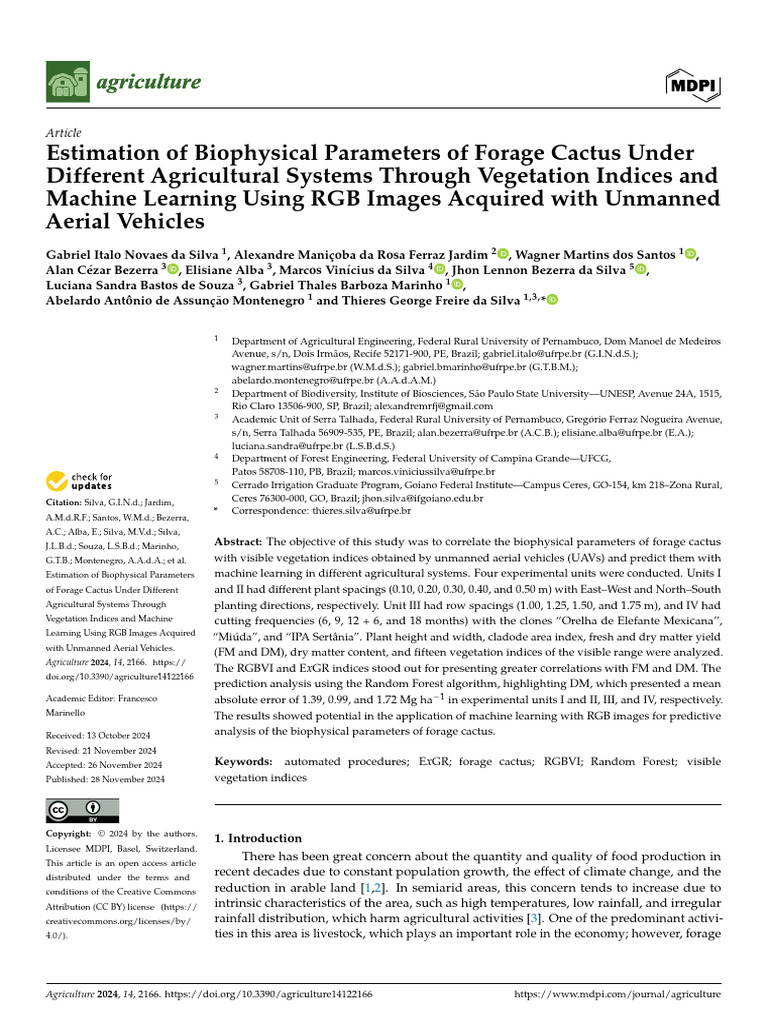 Forage Cactus Biophysical Parameter Estimation | PDF | Infrared