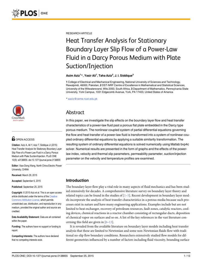 Slip Flow Heat Transfer in Power-Law Fluids | PDF | Boundary Layer ...