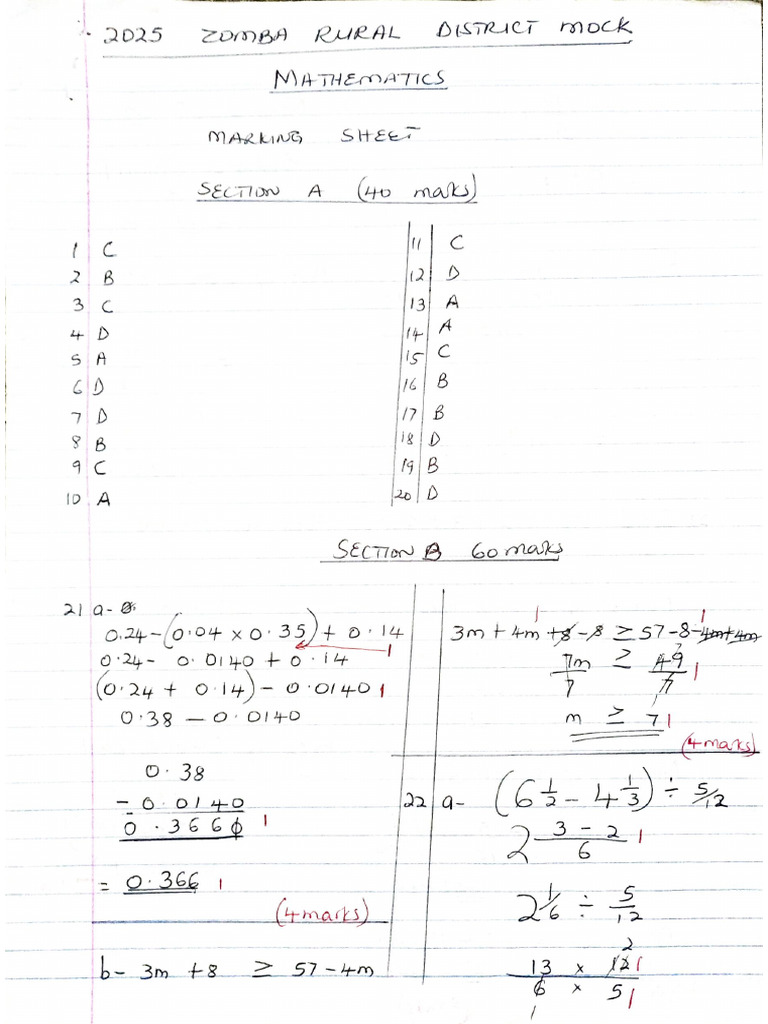 2025 Maths - District Mock Marking Scheme | PDF