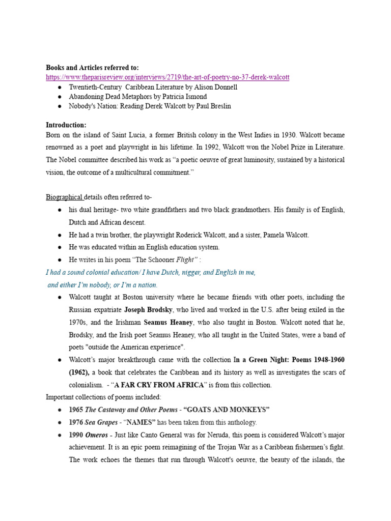 Derek Walcott: Caribbean Identity in Poetry | PDF