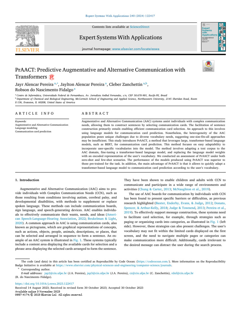 PrAACT: AAC Communication Prediction System | PDF | Linguistics | Learning