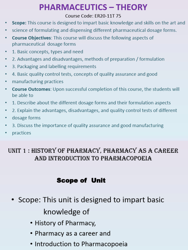 Overview of Pharmaceutics Course | PDF | Pharmacy | Pharmacology