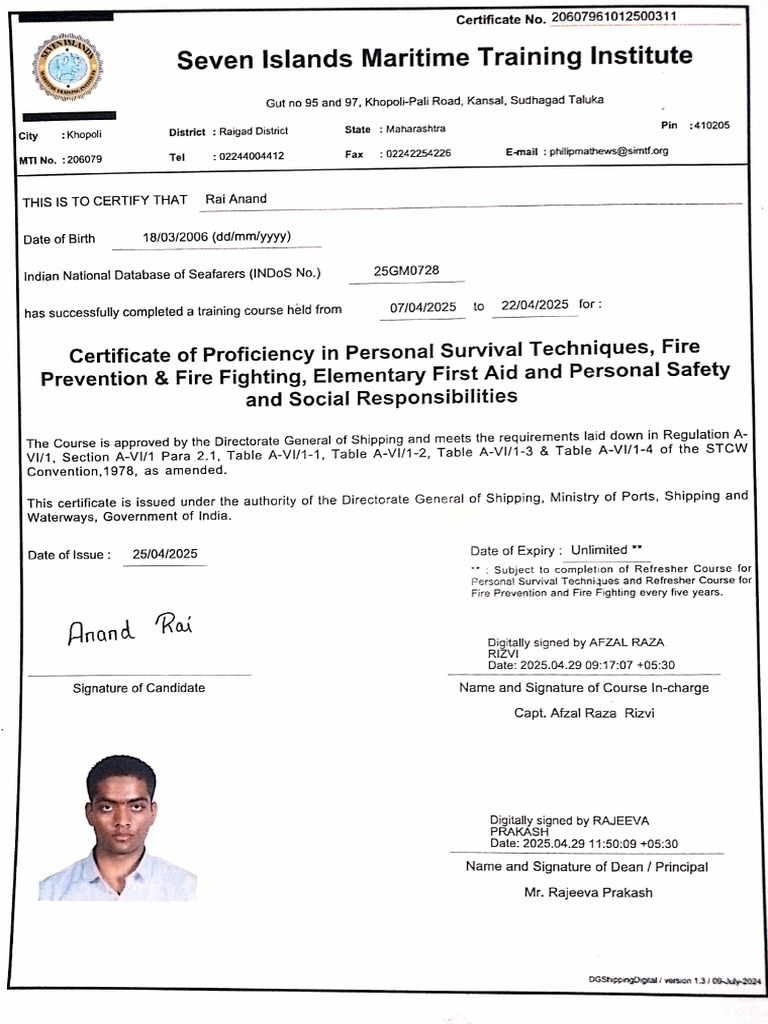 STCW Course Certificate | PDF