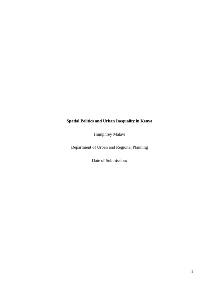 Spatial Politics and Urban Inequality in Kenya | PDF | Economic ...