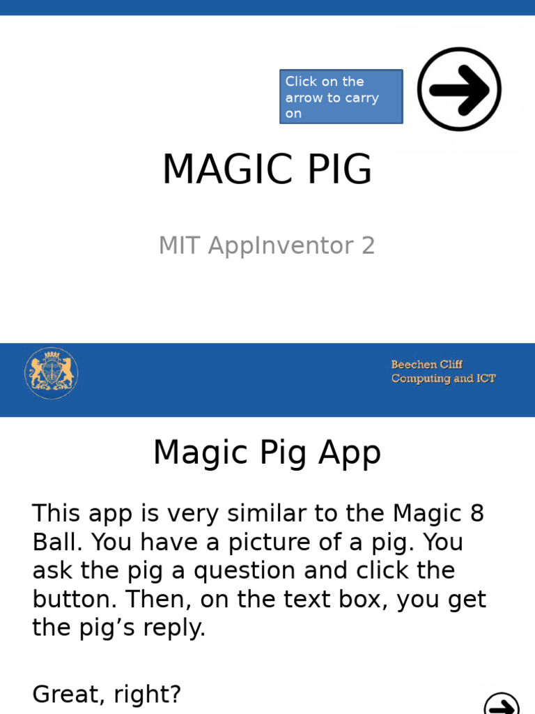 Create a Magic Pig App in MIT AppInventor | PDF | Software | Computing