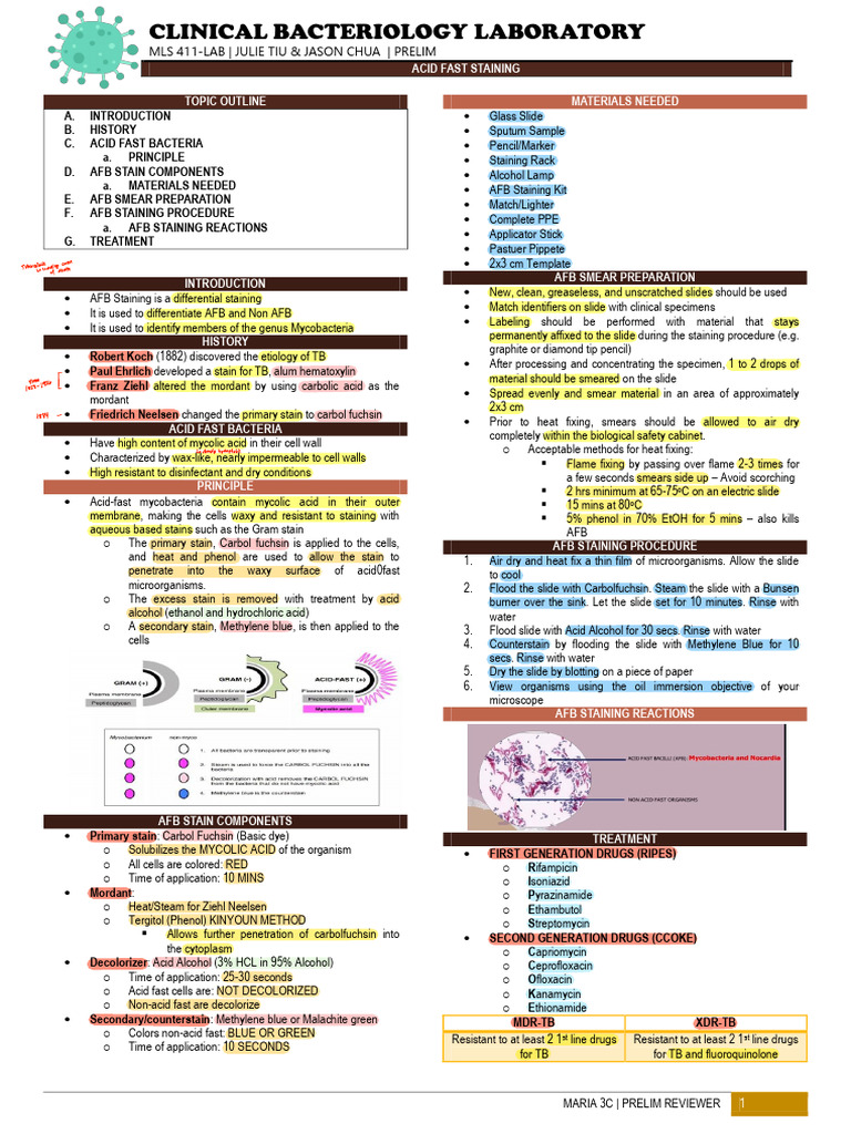 Mls 411-Lab Acid Fast Staining | PDF | Staining | Microscopy