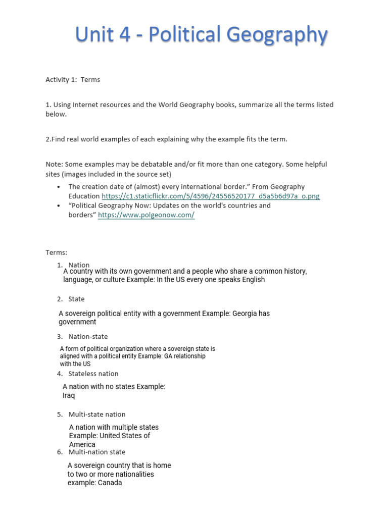 Political Geography Terms Explained | PDF
