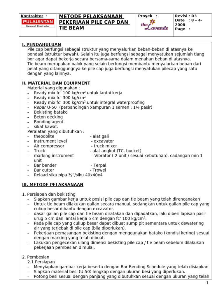 Metode Pekerjaan Pile Cap dan Tie Beam | PDF