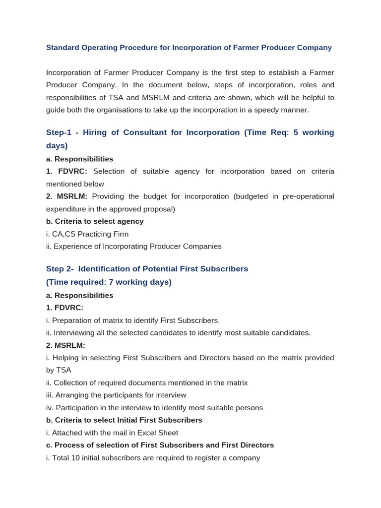 SOP Incorporation FPC | PDF