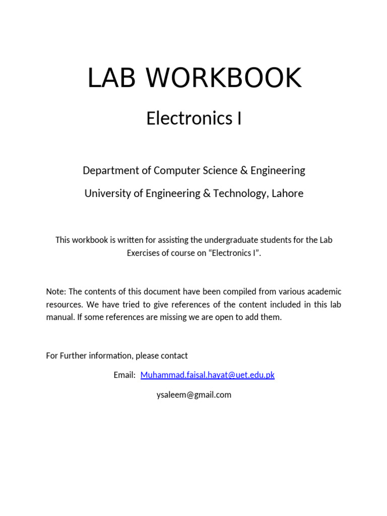 Electronics I Lab Workbook Guide | PDF | Amplifier | Rectifier