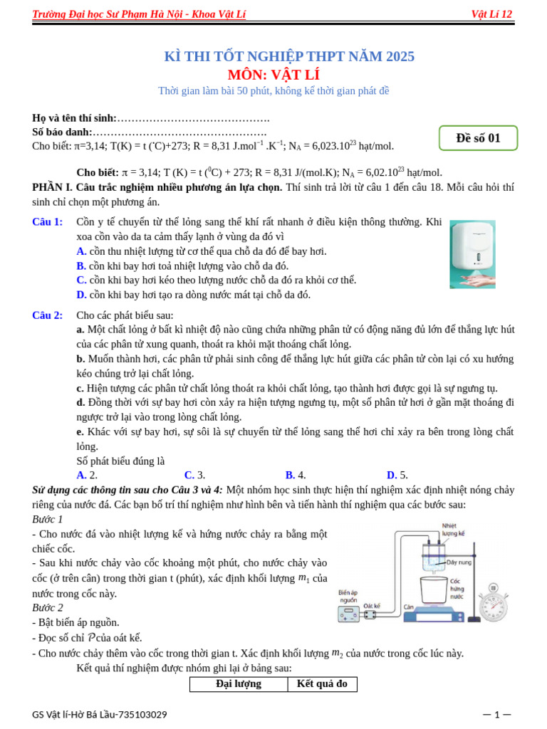 ĐỀ 01. HS | PDF