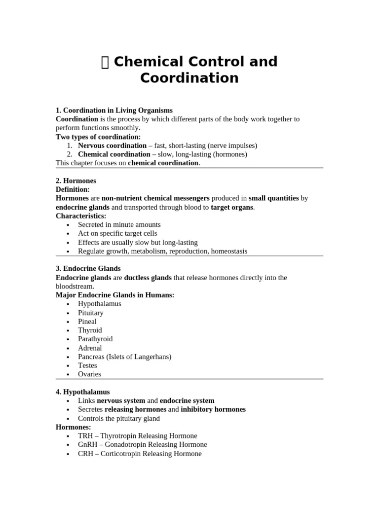Chemical Coordination in Humans | PDF | Endocrine System | Hormone