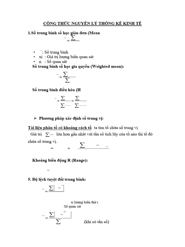 Cong THC Nguyen Ly THNG Ke Kinh T 1691485833 | PDF