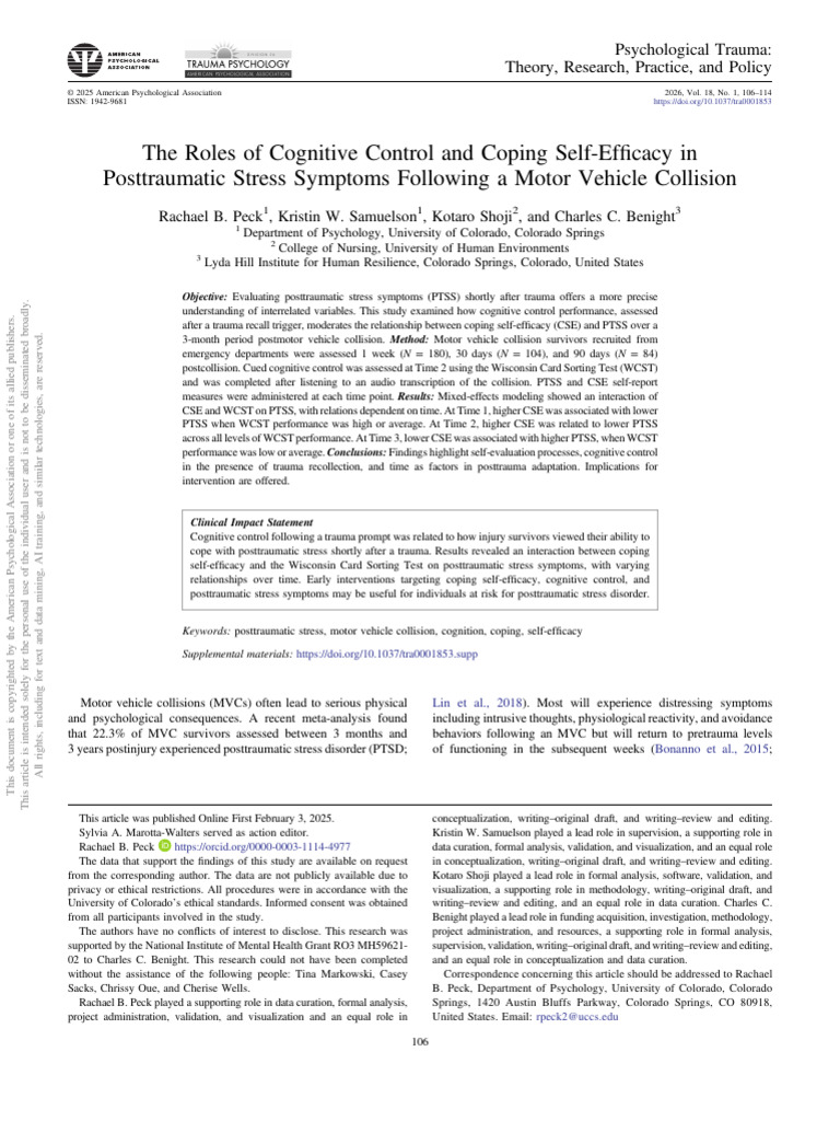 The Roles of Cognitive Control and Coping Self-Efficacy in ...