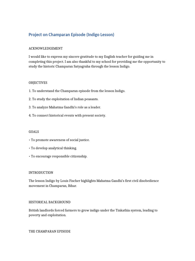 Champaran Indigo Project | PDF