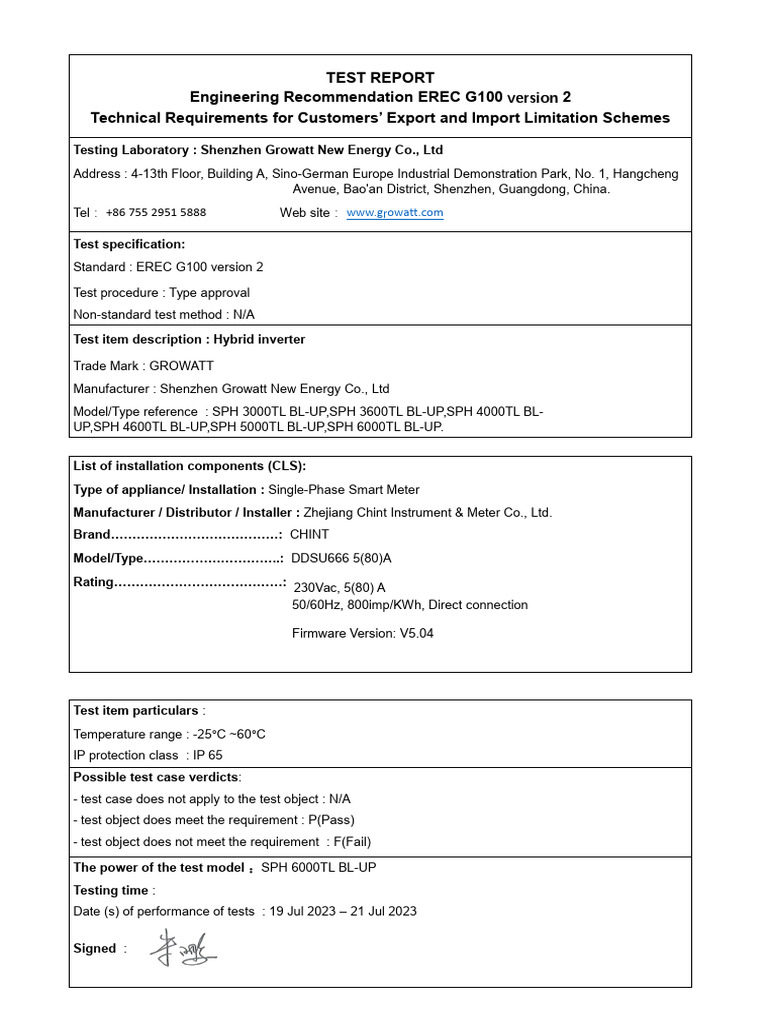 EREC G100 Test Report for Hybrid Inverters | PDF | Power Inverter ...