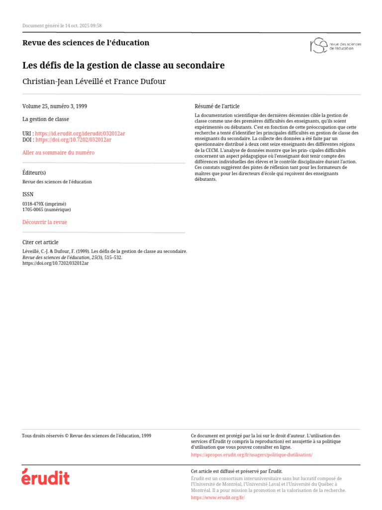 Défis de la gestion de classe au secondaire | PDF | Apprentissage ...