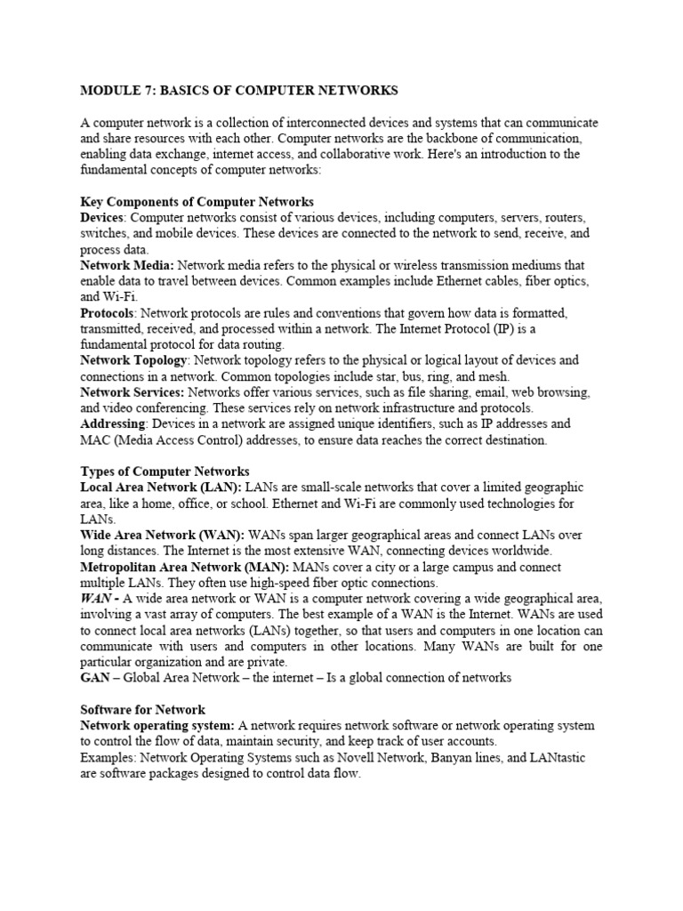 Module 7 Basics of Computer Networks | PDF | Computer Network | Network ...