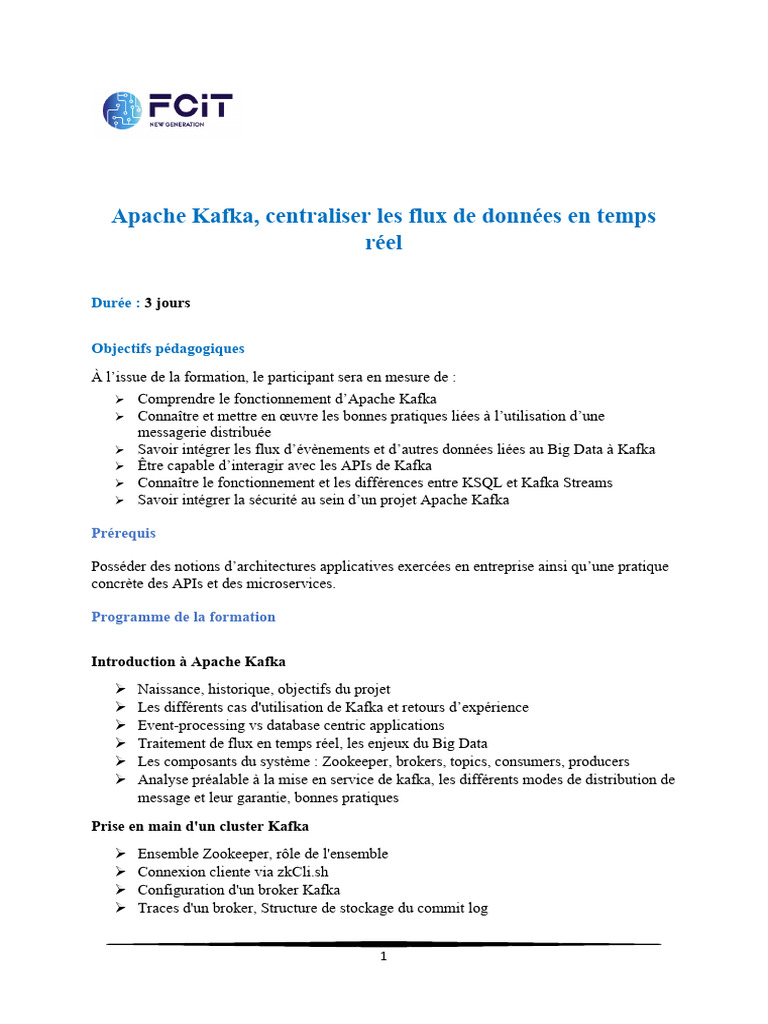 Formation Apache Kafka : Flux de données en temps réel | PDF | Génie ...