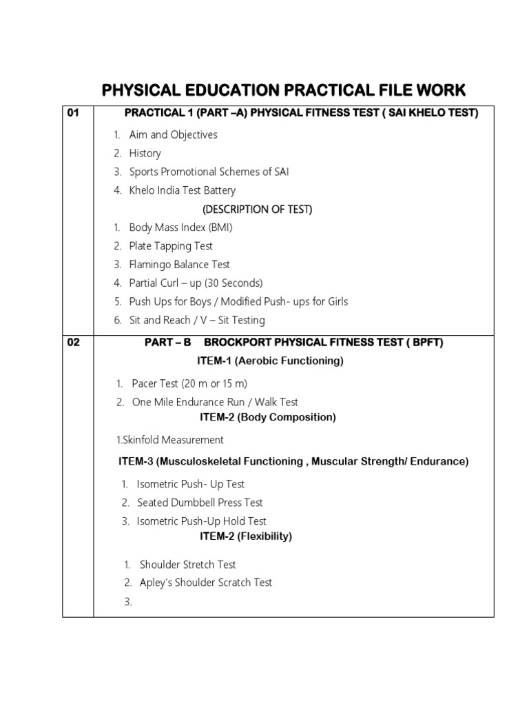 Physical Education Practical File Guide | PDF