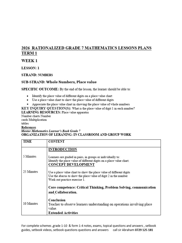 Grade 7 Mathematics Lesson Plans | PDF | Learning | Mentorship