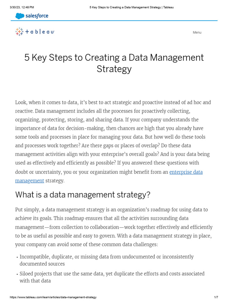 5 Key Steps To Creating A Data Management Strategy - Tableau | PDF ...
