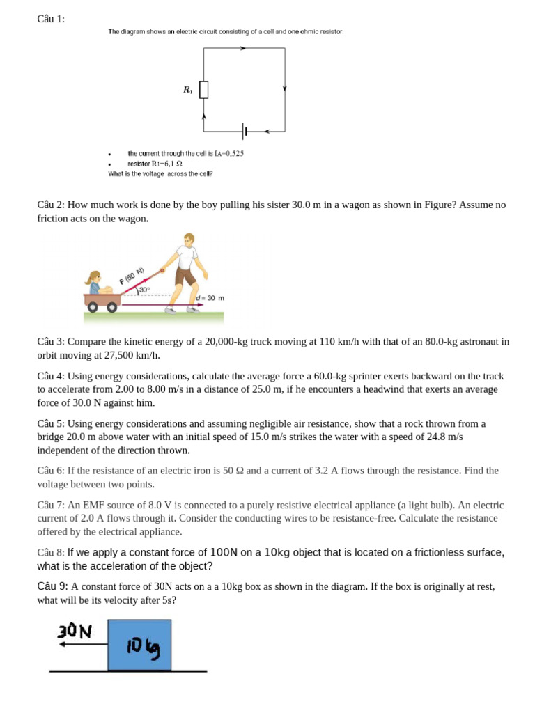 Physics Work and Energy Problems | PDF