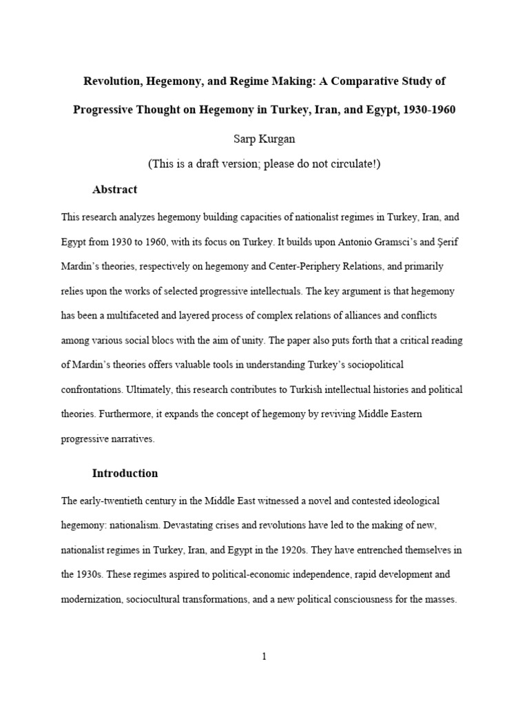 Hegemony in Turkey, Iran, Egypt: 1930-1960 | PDF | Antonio Gramsci ...