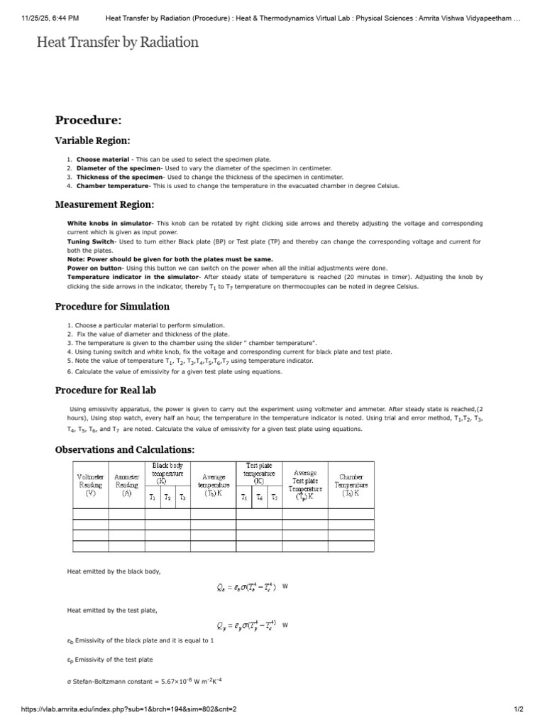 Radiation Heat Transfer Experiment Guide | PDF | Temperature | Heat