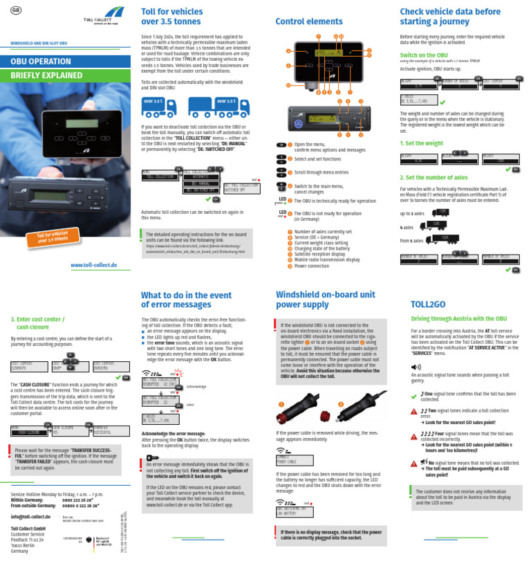 OBU_BDA_WS_kurz_gb | PDF | Toll Road