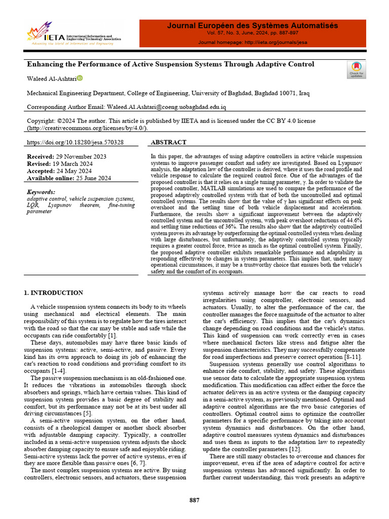 Adaptive Control in Active Suspension Systems | PDF | Control Theory ...