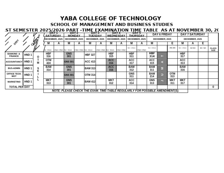 Nov 30, 2025 Smbs Pt Time Table 1st Sem Hnd1 | PDF