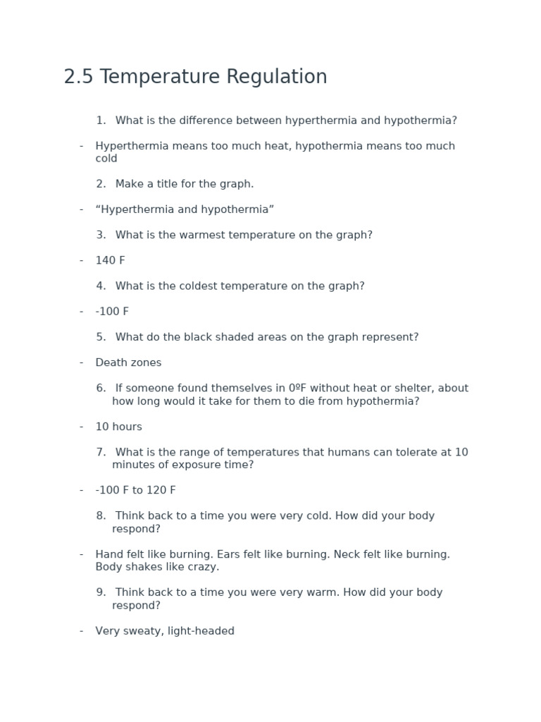 Temperature Regulation: Hyperthermia vs Hypothermia | PDF
