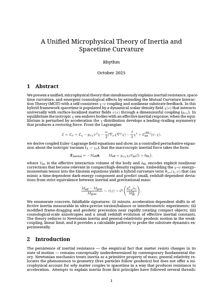 Unified Theory of Inertia and Spacetime | PDF | General Relativity | Force